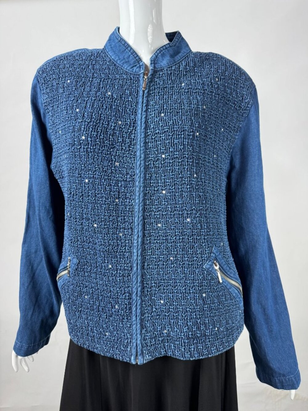 Marsha Sport Womens XL Denim Jacket With Textured Front & Rhinestone Accents Mad